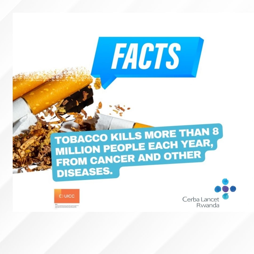 CLRwanda's tweet photo. 🚭 Tobacco claims over 8 million lives every year. Choose health, choose life. Together, we can prevent tobacco-related diseases. 💙
#WorldNoTobaccoDay #TobaccoFreeGeneration #cancerprevention #cerbalancetrwanda https://t.co/Yeo6KgRSSp