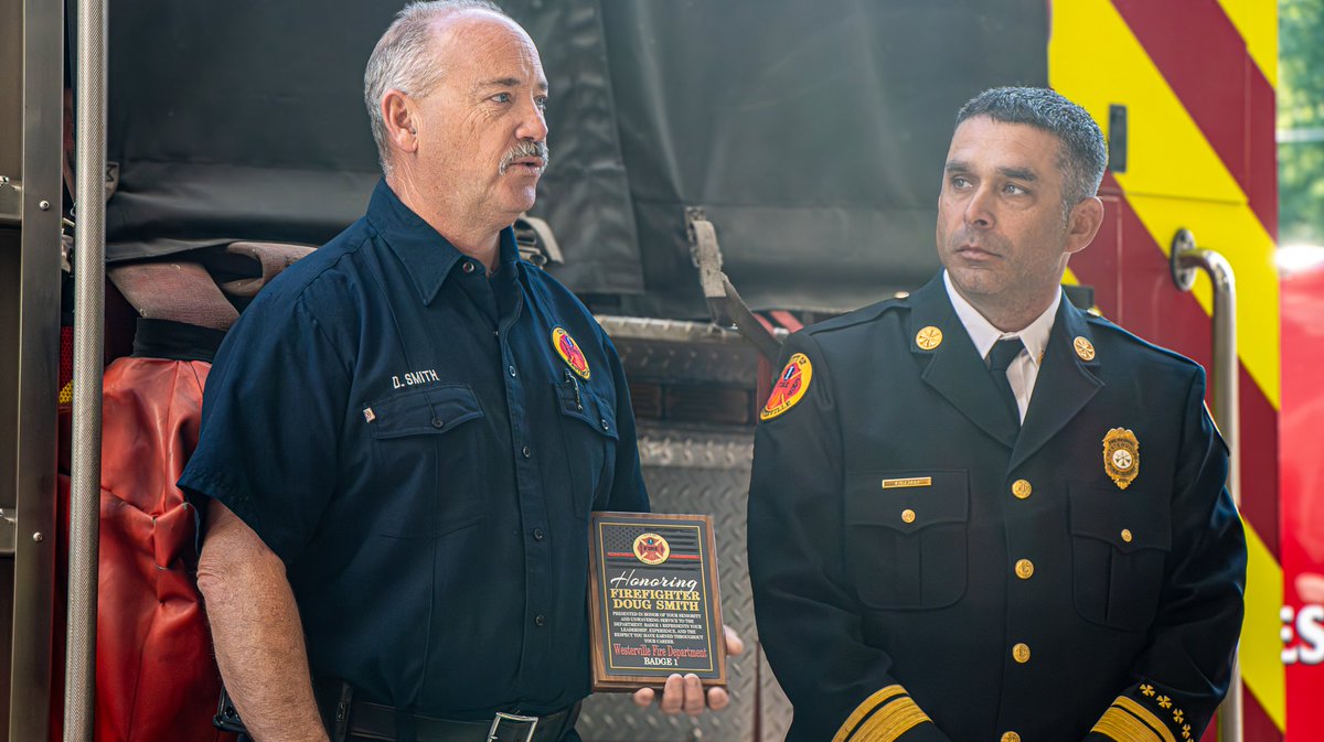 WestervilleFire's tweet photo. Happy Friday! Have you ever heard of Badge 1? It’s awarded to a Firefighter with the longest continuous service in the department. Today, we celebrated Firefighter Doug Smith as our inaugural Badge 1 recipient—a badge of honor he’ll cherish until his retirement! #WFDFunFactFriday https://t.co/zegd5MkBZZ