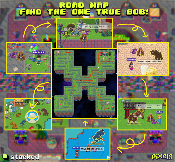 arie_bellonk's tweet photo. New Event! @pixels_online 
Roadmap Search True Bob!
find him and save Bob’s Birthday?
How to Play:
- Talk to @AlrickChewy in Terra Villa to start the quest
- Talk to the different NPCs (Luke, Sophia, Nellie and Heidi)
- Choose the right bob
- Talk One True Bob and claim reward! https://t.co/aGYqhQ702i