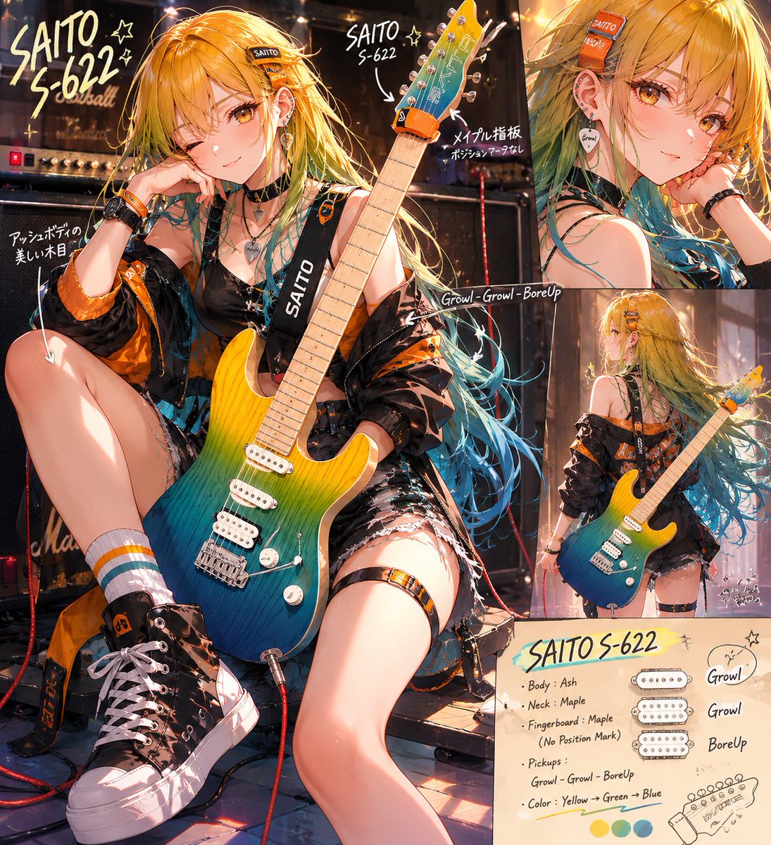 tos246's tweet photo. 流行りに乗ってうちのsaitoさんも擬人化してみた、S-622ちゃんかわいい！

#マイギター擬人化 https://t.co/Fb3M7naQnG