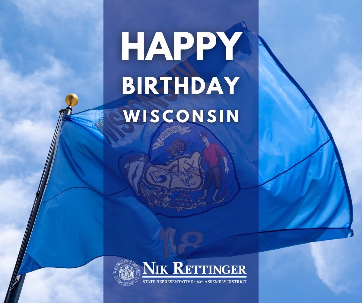 RepRettinger's tweet photo. On May 29th, 1848 Wisconsin was admitted as the 30th State in the Union. Originally our state was part of the Northwest Territory. Happy 178th Birthday, Wisconsin! 🚜⚒🧀🇺🇸 https://t.co/ebvTaqmhXu