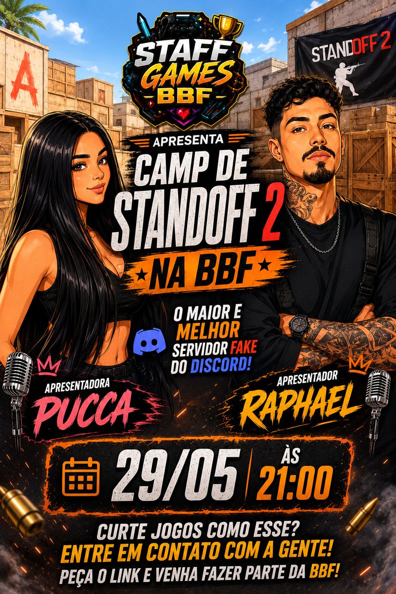 bigbangfake's tweet photo. 🎮🔥 O Camp de Standoff 2 está chegando na BBF!
E aí, quem vocês acham que leva esse camp? Deixe seu palpite nos comentários! O comentário mais certeiro aparecerá no nosso próximo post.
#BBF #Standoff2 #CampBBF #GamesBBF #DiscordBR https://t.co/7VTDLCsUAQ