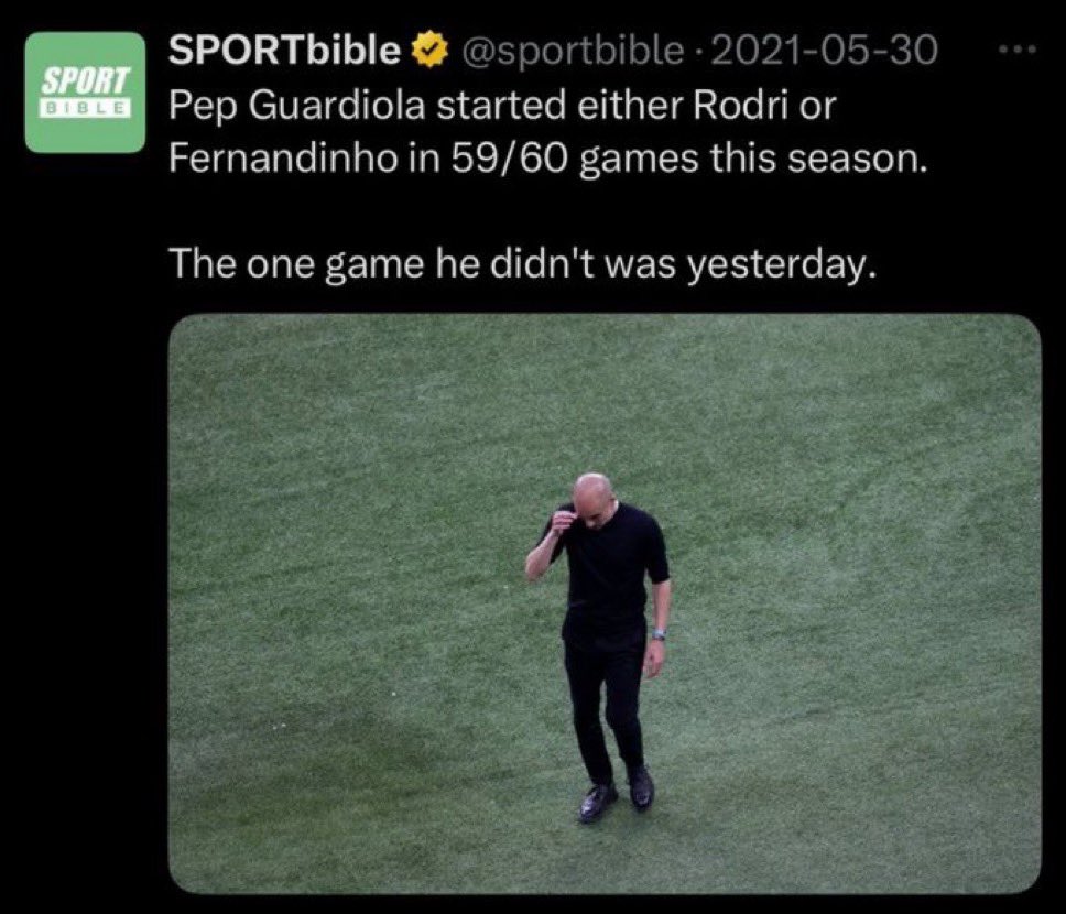 Goldco69's tweet photo. Pep gave us everything, but I’ll never understand this decision in the 2021 UCL final. https://t.co/4vJ4h8nuRx