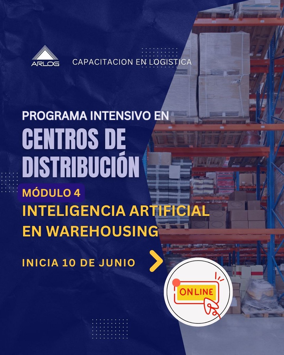 ARLOG_Asoc's tweet photo. 🤖📦 PROGRAMA INTENSIVO EN CENTROS DE DISTRIBUCIÓN / MÓDULO 4: Inteligencia Artificial para Warehousing.

📅 Fechas: 10, 17, 22 y 24 de junio
🕕 18 a 20 hs
💻 Modalidad online
👉 Sumate y descubrí cómo la Inteligencia Artificial está redefiniendo la gestión de depósitos. https://t.co/o36TiEjoAt