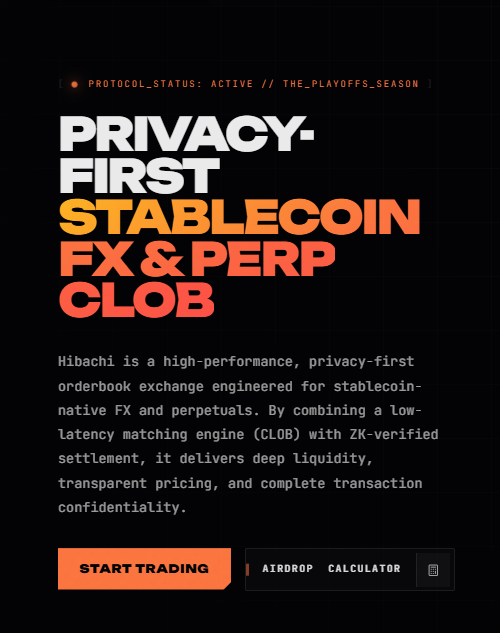 Daemonn111's tweet photo. Just dropped some updates for HibachiHub: 

Updated the core hero section to match the current narrative: a high-performance CLOB for stablecoin FX

Removed the "soon" tag from FX Multipliers - the block is now fully active and redirects straight to the documentation for details.

Also some UI reworks

https://t.co/mBJEVODZfh
https://t.co/mBJEVODZfh

Hibachioooooo
@hibachi_xyz @arc