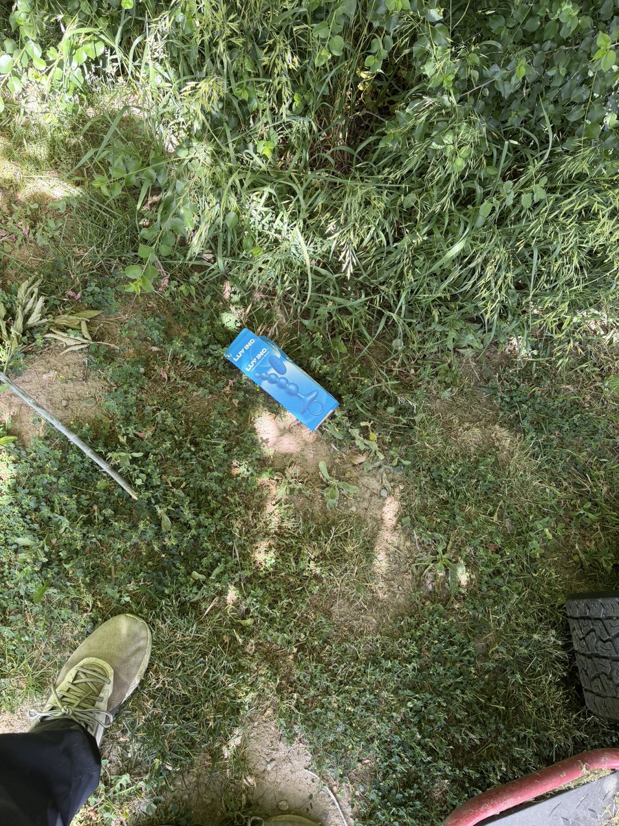 mowermayhem's tweet photo. Found an abandoned and empty vibrator box at work. Right beside an over grown small forest. I think I came across a remnant of the most interesting person in Utah. https://t.co/ugV3y9lpy7