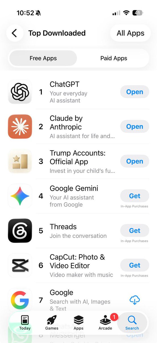 altcap's tweet photo. Boom!  @TrumpAccounts now the #3 app in America - just moved ahead of Google!  Not bad for our little start-up! Tell every family &amp; child to download now to make sure all children start life with their own shares in the upside of our greatest companies!  🇺🇸🚀🇺🇸 https://t.co/o9ly3q4esf