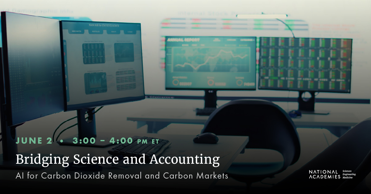 theNASEM's tweet photo. Scaling #CarbonDioxideRemoval (CDR) depends on trust in #CarbonMarkets.

Our June 2 webinar explores how #AI can improve monitoring, reporting, and verification to support more transparent and durable CDR markets.

Register: https://t.co/TvbIRsduU4 https://t.co/Xa1v8PZRok