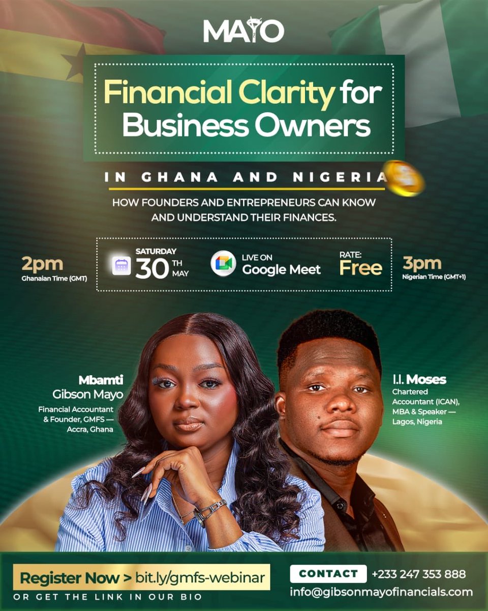 BamtyG's tweet photo. Hi X family 
Join me for a free webinar on Financial Clarity for Business Owners in Ghana &amp; Nigeria practical insights for founders and entrepreneurs to understand their finances, know their numbers! 

If you run a business, this is for you 
Register here: https://t.co/bXGgW9385K https://t.co/2rhnRpXDyA