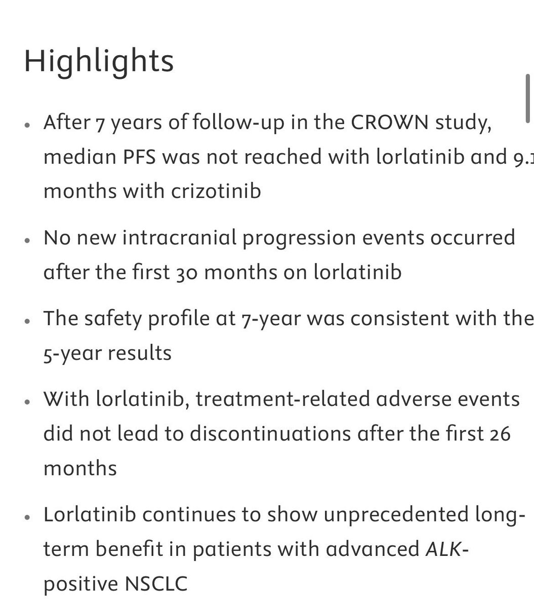 RManochakian's tweet photo. 🔥🚨@OncoAlert Hot off the press.
 
Just published @Annals_Oncology in conjunction with presentation @ASCO #ASCO26

⭐️7-Year #Updates from the:

👑 #CROWN phase 3 trial of #1st line #Lorlatinib vs #Crizotinib in Advanced #ALK+ Non–Small Cell #LungCancer

❇️❇️IMPRESSIVE Results

✅Median #PFS NOT REACHED at 7 years for Lorlatinib

✅7-yr PFS: 55% vs 3 %

👇🏼
https://t.co/L5bQuvLK4J