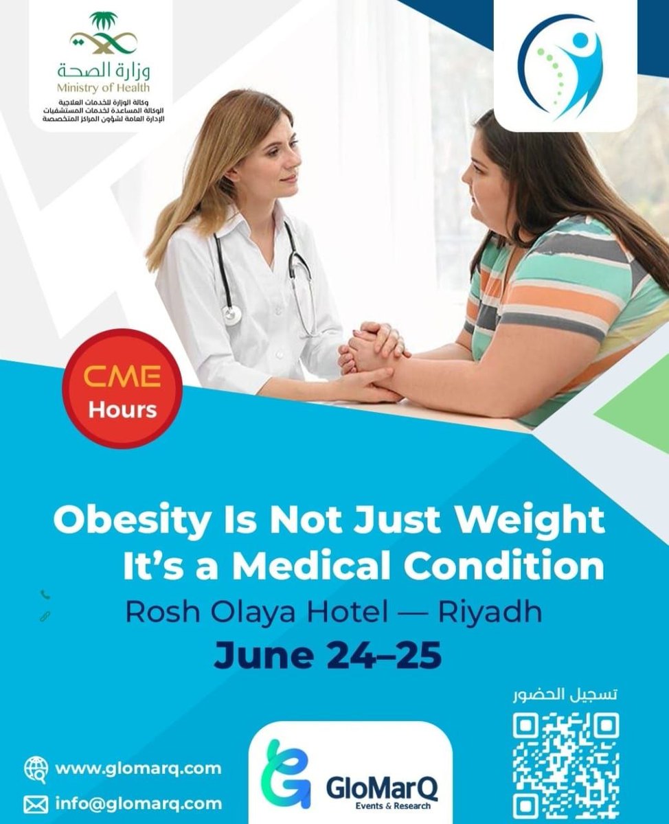 courses_cme's tweet photo. السمنة وجراحة التنظير
حضوري فندق روش العليا بالرياض
 يونيو 24–25/ 2026
معتمدة من الهيئة السعودية للتخصصات الصحية 

للتسجيل 
https://t.co/9GiymJBCnd https://t.co/IK8z6ni4uY