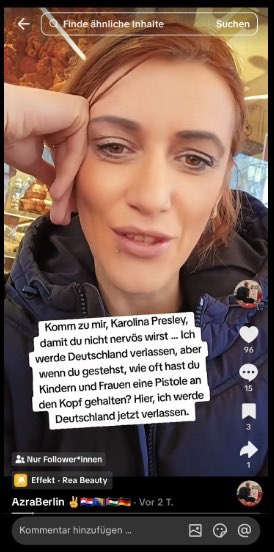 PreislerKa's tweet photo. Bevor Azra in wenigen Stunden ihren Prozess in #Berlin hat, zeigt sie am Hermannplatz ihre beklagenswerte Sozialprognose👇🏼. #FreeBerlinFromHamas https://t.co/KehfvmT60Z