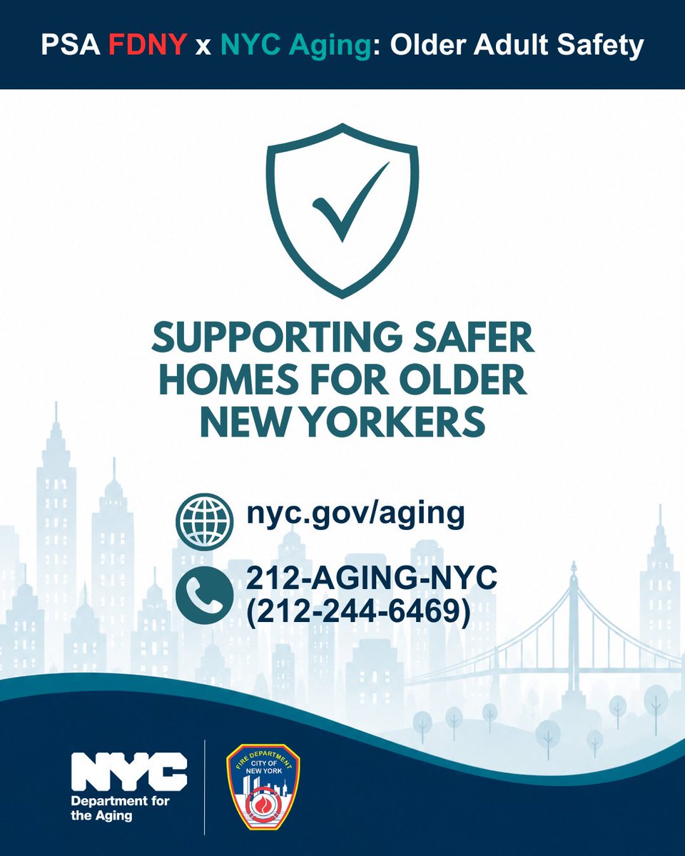 NYCAging's tweet photo. Safety starts with preparation. 💙 NYC Aging and FDNY teamed up to create an Older Adult Safety Checklist and a fire safety PSA with practical tips to help older New Yorkers stay safe at home and in their communities. Watch here: https://t.co/iCpAiq3Vmi
#NYCAging #FDNY https://t.co/tXcZM29Bfj