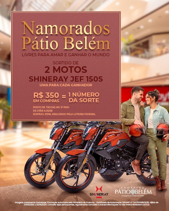 patiobelem's tweet photo. O amor pode te levar mais longe no Pátio Belém. ❤️

Na promoção Namorados do Pátio Belém, suas compras podem valer uma moto novinha.

Concorra a duas motos Shineray JEF 150S.
Serão dois ganhadores, com uma moto para cada vencedor. https://t.co/rYh634zSu6