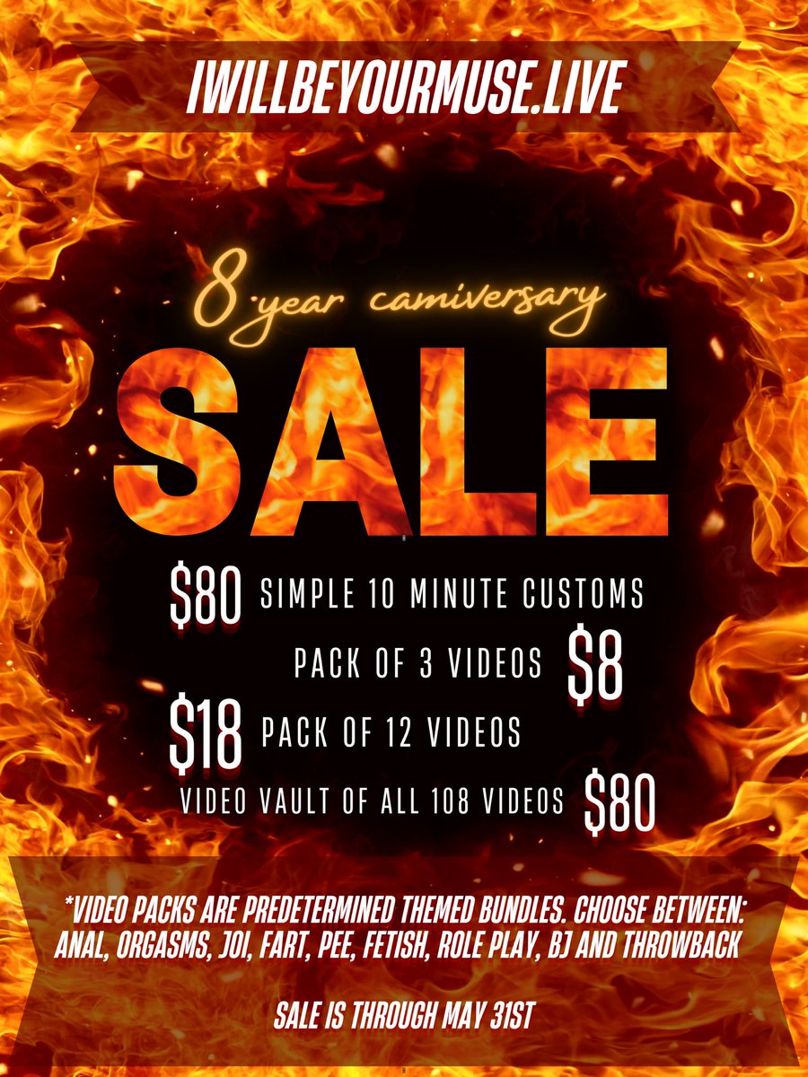 iwillbeurmuse's tweet photo. Among the camiversary stream tonight, don’t forget I have this amazing sale going on including 108 videos for ONLY $80! Not to mention, the flash sale that’s happening across all platforms 🔥 https://t.co/ovNjC8n2Jb