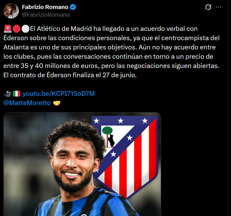 PrimeblaugranaX's tweet photo. @Atleti 

- "Campaña de acoso y derribo sobre uno de nuestros jugadores" por los típicos rumores de fichajes que ha habido TODA LA VIDA en este deporte, así como por ejemplo el de Ederson con el propio Atlético de Madrid desde hace meses. 

- Existen imágenes de SU JUGADOR con la camiseta del Barça y tweets donde él mismo deja claro su afición culé. ¿Eso es parte del acoso y derribo? Si es que tanto los hace sentir diminutos el ruido de la prensa, OBLIGUEN A JULIÁN A DESMENTIR EL FICHAJE. Y si no tienen los huevos de pedirle a un trabajador suyo que les tenga RESPETO, es que ni siquiera ustedes se consideran un club con mínimo dignidad.

- Lo que verdaderamente pasó antes de "enfrentamientos directos" fue que se apoyaron en la caverna madridista que toda la vida los ha humillado y perjudicado, aprovechándose de que el único club al que le quieren hacer más daño que a ustedes es al Barça, para enmerdar el ambiente con el despeje de Gerard Martín y el impacto con Almada. Un despeje que se produjo en el último partido del Tottenham y no pasó nada. Una jugada fortuita por la que hicieron un ruido patético con tal de hacerse las víctimas y generar una ventaja competitiva. Lo irónico es que en la eliminatoria de vuelta de Champions, una situación similar pasó a su favor, con Musso y Fermín. ¿Qué pasó ahí? SILENCIO ABSOLUTO. Lo que dejó en claro su intención de HACER TRAMPA, desinformando con lo de Gerard Martín, de la mano de la caverna, para meter presión y sacar una ventajilla.

- "Recurrir a favores políticos", dice uno de los clubes beneficiados con la Ley Mbappé. Uno de los clubes cuyo presidente es la mascota de Florentino Pérez, el mayor capo político de España.

- Y por último, apelara a la difamación Negreira. Hay que tener una cara muy dura para decir "tener a sueldo al vicepresidente de los árbitros", cuando la liga que ganaron en el Camp Nou en la época Negreira, fue por un robo de Mateu Lahoz. Hay que tener cara para hablar de esto, cuando en la actualidad Gil Marín es uno de los capos de la UEFA.

RESPETO Y VALORES, justamente es lo que les falta. Primero, autorrespeto por no tener los huevos de exigir a Julián que desmienta todo esto desde el inicio o sacárselo de encima, porque se supone que respetar al club es tener a jugadores comprometidos que quieran estar. Tampoco muestran respeto por nosotros, porque parece ahora que es un delito que el Barça se interese en un jugador. Igual que los individuos de Bilbao. 

Este comportamiento acomplejado no te lo firma ni el Real Trampas. Pero como ya quedó claro hace unos meses: USTEDES NO SON ANTIMADRIDISTAS PORQUE ROBE, USTEDES ODIAN AL MADRID PORQUE LO ENVIDIAN. PORQUE SU MAYOR ANHELO ES SER COMO ELLOS.