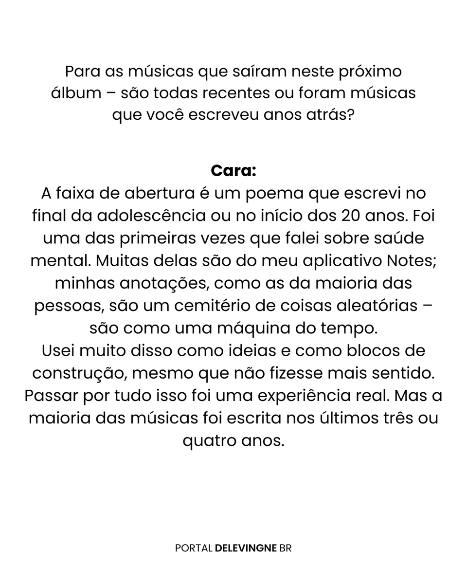 portalcaradbr's tweet photo. Cara acrescenta também que as faixas principais do seu mais novo projeto foi escrita na sua adolescencia. O seu bloco de notas aparenta estar cheios de sentimentos em forma de música, pois é essa a forma que Cara encontrou de se expressar melhor. ✨ https://t.co/SHNRi6eQN7