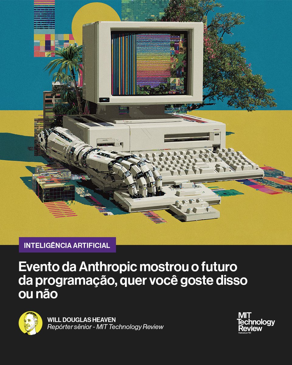 MITTechReviewBr's tweet photo. Boa parte dos desenvolvedores no Code with Claude já faz merge de código totalmente escrito por IA. E, em muitos casos, sem revisar. A Anthropic quer ir além: fazer o Claude escrever, testar e corrigir sozinho. 
Produtividade ou risco? Leia: https://t.co/MYGMZ6hJVM https://t.co/mWU1AHs7eZ