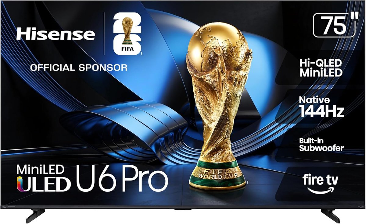 Tech__Deals's tweet photo. 🔥 Hisense 75” U6 Pro Mini-LED TV

• 75” 4K Mini-LED display 🌈
• Native 144Hz refresh rate 🎮
• Dolby Vision IQ + Dolby Atmos 🎬🔊
• Glare-free screen technology ☀️
• Alexa+ smart features built in 🗣️
$848.99 (was $1,399.99 — 39% OFF 💰)
🔗 https://t.co/VyI9GvrNJ5 https://t.co/1nAPkFr1jE