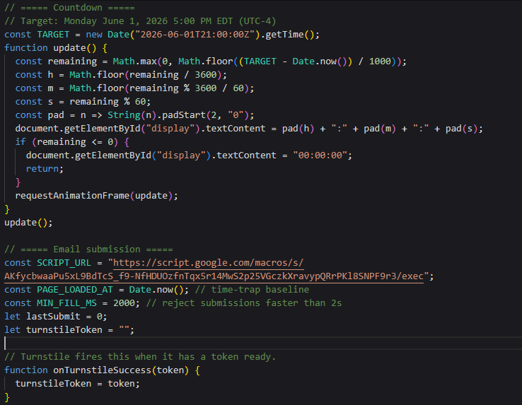 AS7RIDENIED's tweet photo. @Dexerto This site is a vibecoded singlepage with unobfuscated js, which is full of AI comments. Be aware, any appearing info could be fake, and ofc don't send your email address to it https://t.co/xmIH7J2hzz