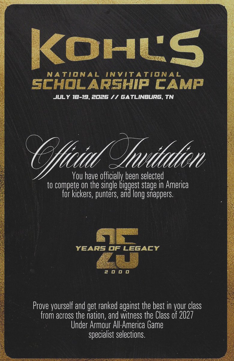CalebDurninFB's tweet photo. Incredibly grateful to receive my official invitation to the @KohlsKicking National Scholarship Camp! I’m excited to compete with the best!
@ClarksvilleFB @CoachMarcusChs @raborngunnar @Coach_Radke https://t.co/E46OZKb6xd