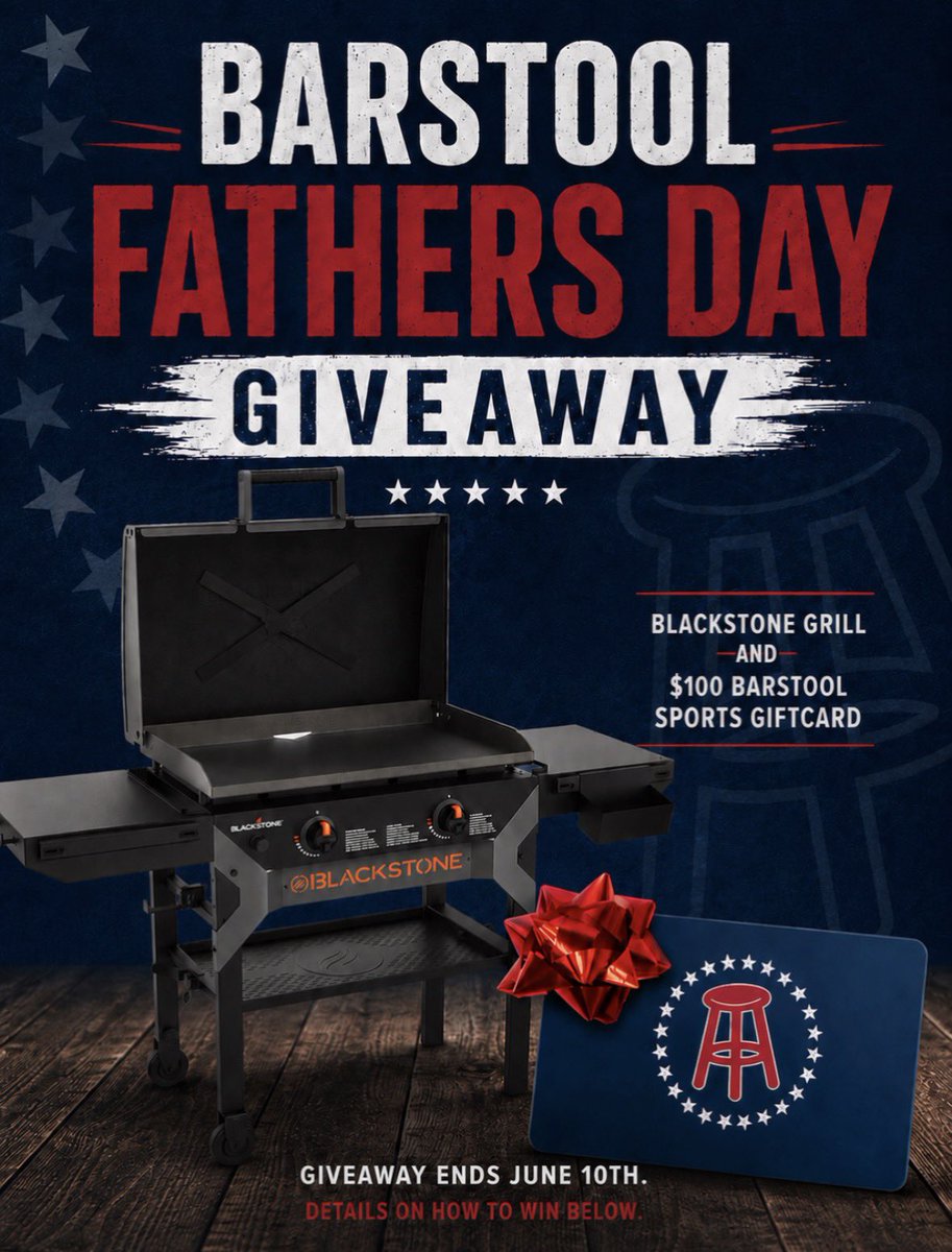 StoolHolyCross's tweet photo. Want to win a Blackstone Grill and Barstool Gift Card to give your Dad a great Father's Day? 

Enter HERE  https://t.co/wD0MW6YRkc through 6/10! Purchase from the Barstool store for 15x entries.

No purchase necessary. See terms &amp; conditions at the link above https://t.co/LxVNpE9IyM