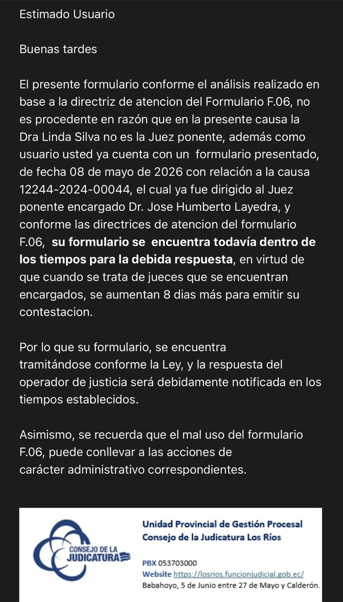 Demicarb's tweet photo. @CJudicaturaEc @ManabiCJ Acción de protección se pidió ampliación y hasta la present no despachan @mechascaicedo @CJudicaturaEc @CJLosRios https://t.co/BxGJoFW7TA