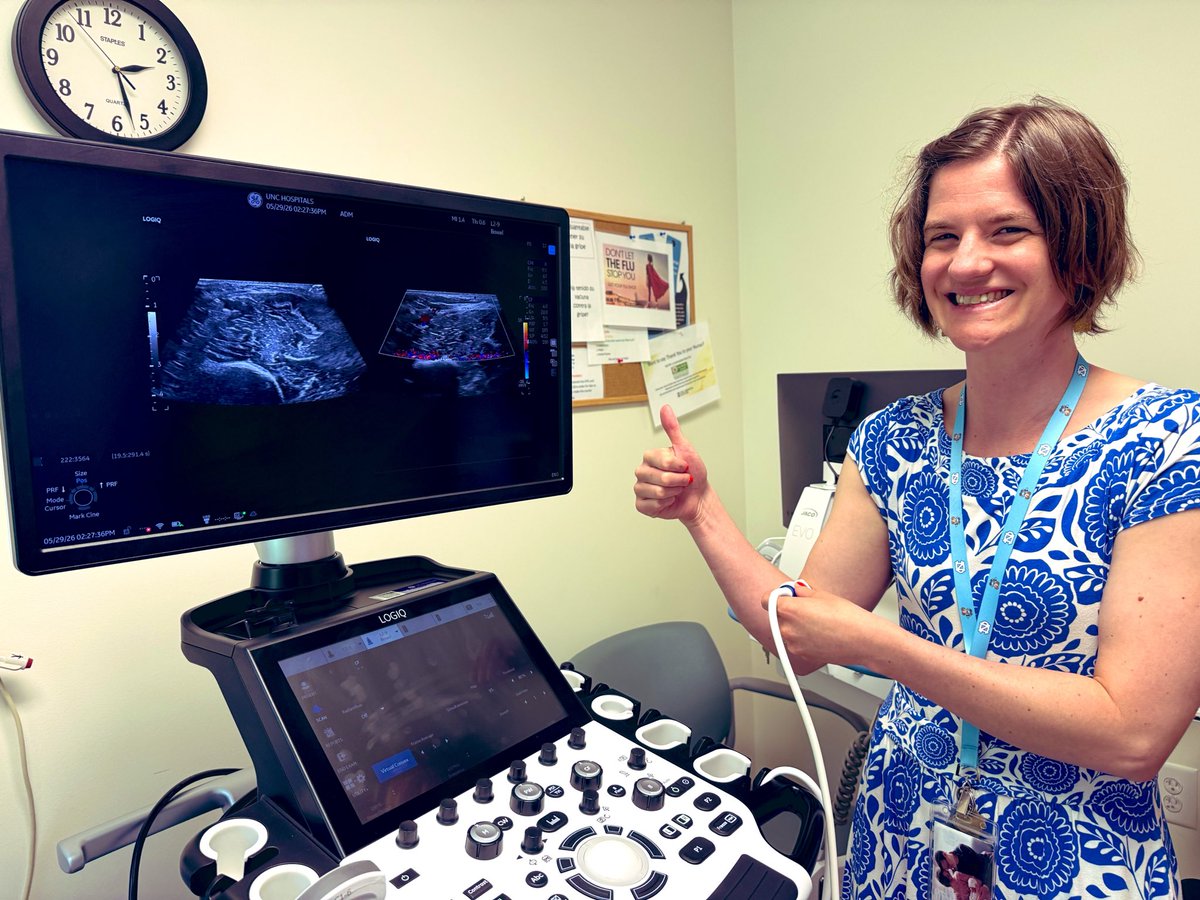 UNC_PedsGI's tweet photo. Thumbs up to intestinal ultrasound! Our IBD faculty @EJBrenner_MD and Ajay Gulati had such fun during hands-on training today. Hopefully Dr. Brenner knows she’s scanning the brachial artery, not the bowel 😉 We’re excited to bring this technology to the Triangle! #IUS #pedgi #IBD https://t.co/UW8xEWdhFQ