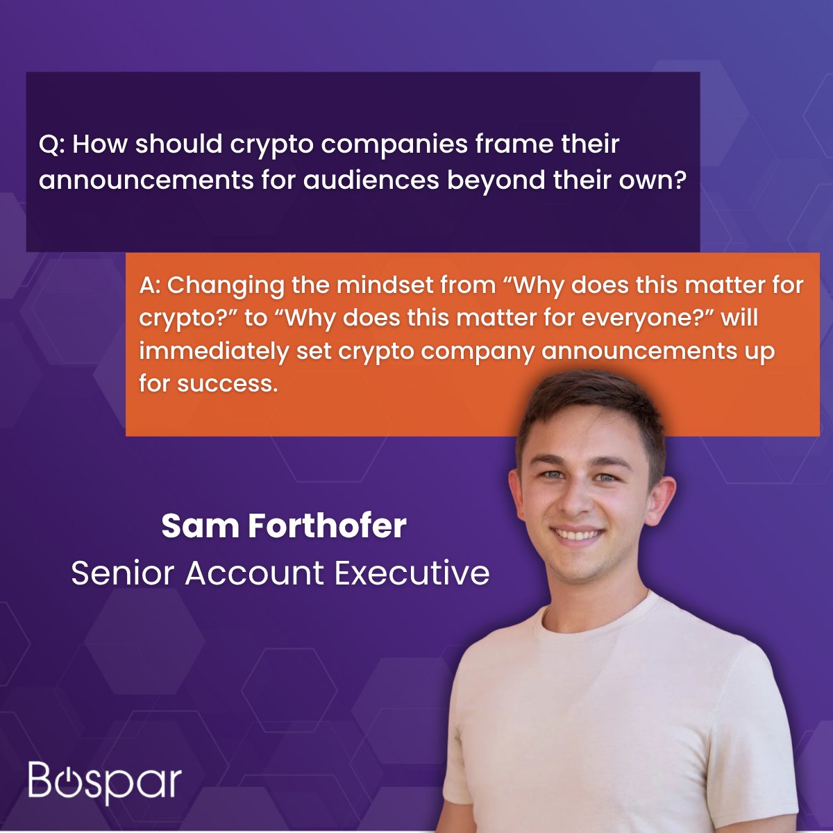 BosparPR's tweet photo. Crypto companies often struggle with explaining why #media outside of #crypto should care. 👀

Senior Account Executive, Sam Forthofer, who has expertise in crypto, #AI, and fintech, is here to change that.

📈Dive into his expert insights: https://t.co/3G5P2csFds https://t.co/SmNwj5zGQP