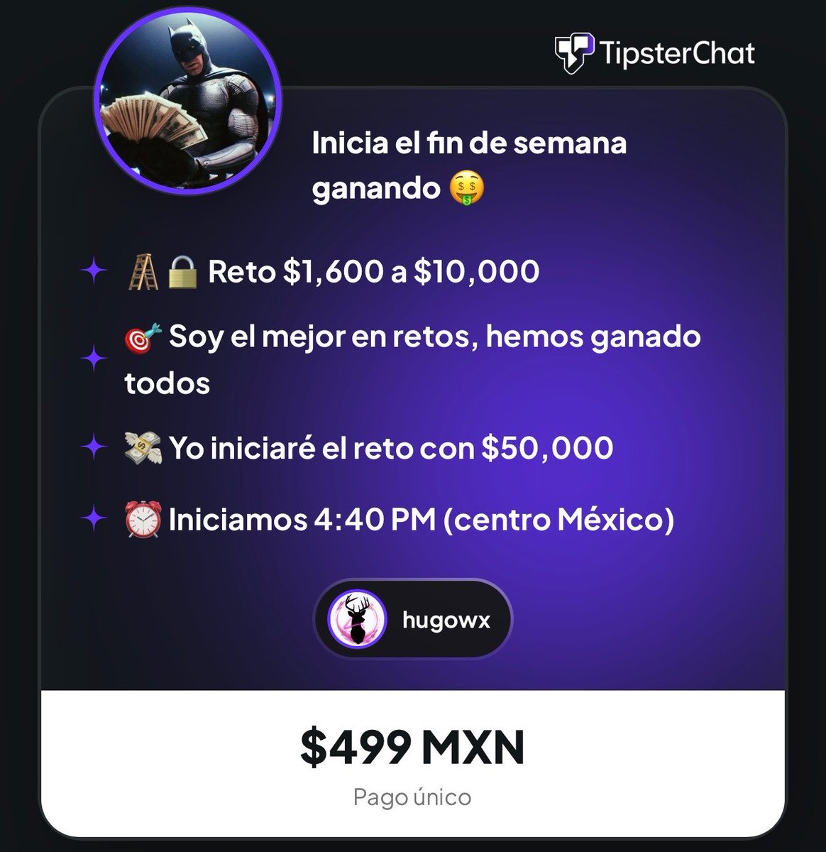 hugowx_'s tweet photo. VAMOS POR OTROS $1,600 a $10,000. Inicia el finde ganando🍿

Ayer cobramos otro reto exclusivo más! Hoy tienen la chance de entrar y ganar ✅

Yo iniciaré con $50,000 este reto 💸

Aquí entras👇🏻
🔗 https://t.co/Hh0m0gFHmQ https://t.co/ZaUD0imnhy