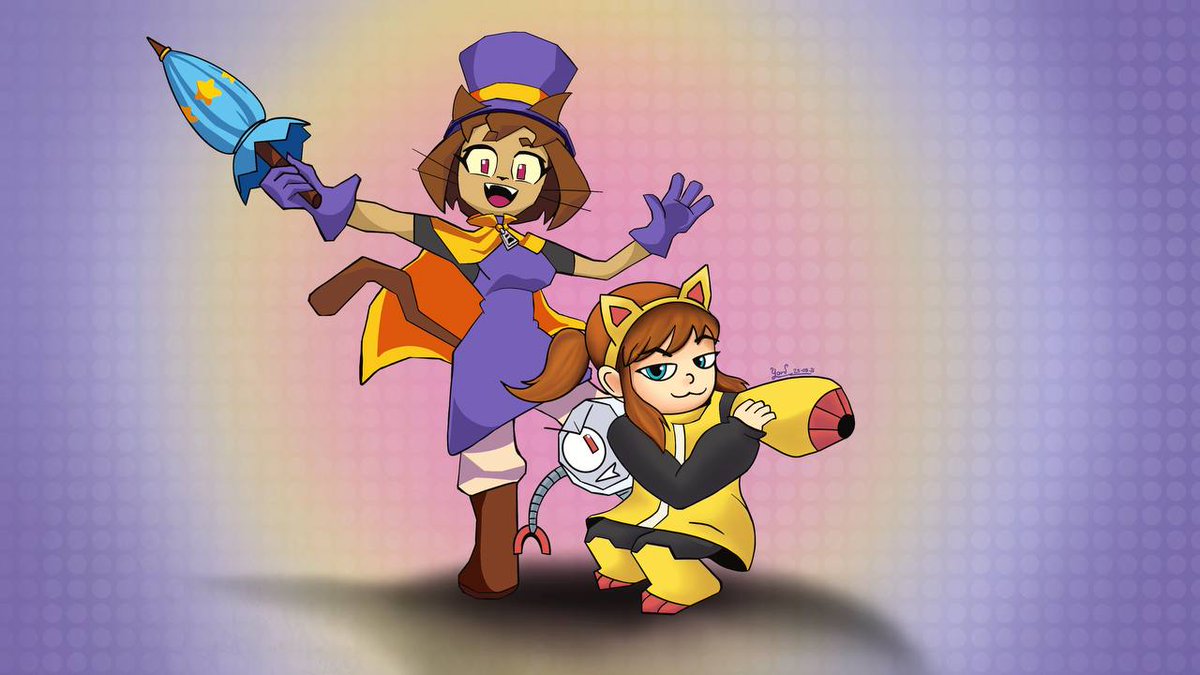 yorumov's tweet photo. Well, this is my first post, it's an illustration I recently did with Hat Kid and Kit, it would be crazy to have an adventure with the two of them, don't you think? :3 😼🎩💜✨ #ahatintime #gameoverse #hatkid #kitㅤbodega #kit #fanartㅤㅤㅤㅤ https://t.co/f9rHV1NxqE