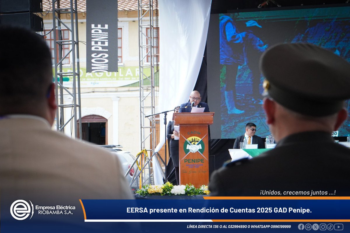 EERSA_EC's tweet photo. 𝐂𝐨𝐦𝐩𝐫𝐨𝐦𝐢𝐬𝐨 𝐜𝐨𝐧 𝐞𝐥 𝐝𝐞𝐬𝐚𝐫𝐫𝐨𝐥𝐥𝐨 🤝🏛️| @Tony_Coronel  gerente de #LaNuevaEERSA, participó en el evento de Rendición de Cuentas 2025 del GAD Municipal de Penipe, fortaleciendo los espacios de diálogo, transparencia y trabajo conjunto en beneficio de la ciudadanía ⚡🙌.
