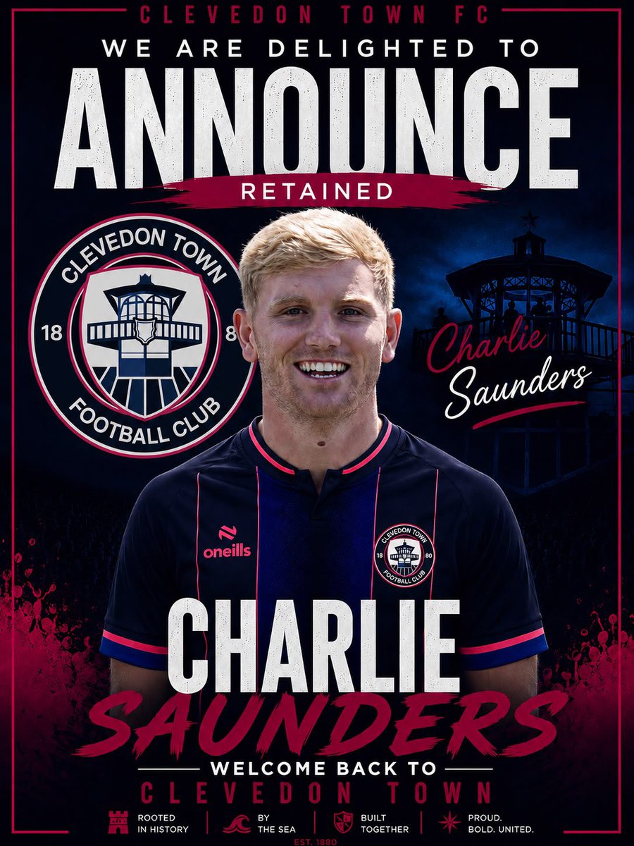 ClevedonTownFC's tweet photo. ‼️ SAUNDERS STAYS ‼️

We’re delighted to welcome Charlie Saunders back to Clevedon.

Another of our fans’ favourite following his all-action displays last season, Charlie quickly became a key figure in the side with his energy, commitment and quality in midfield. In his first season at the club, he made an impressive 37 appearances and chipped in with 8 goals from midfield.

🗣️Charlie said:
“I really enjoyed my first season at the club and having worked with the gaffers now at two clubs I was keen to continue as we look to continue the progress. The supporters were brilliant last season and I’m looking forward to doing my best again in front of them as we aim to build on last season!”

A player with a fantastic attitude both on and off the pitch, we’re thrilled to have Charlie with us for the season ahead.

🩷💙⚽️

#CTFC #ClevedonTownFC
@swsportsnews