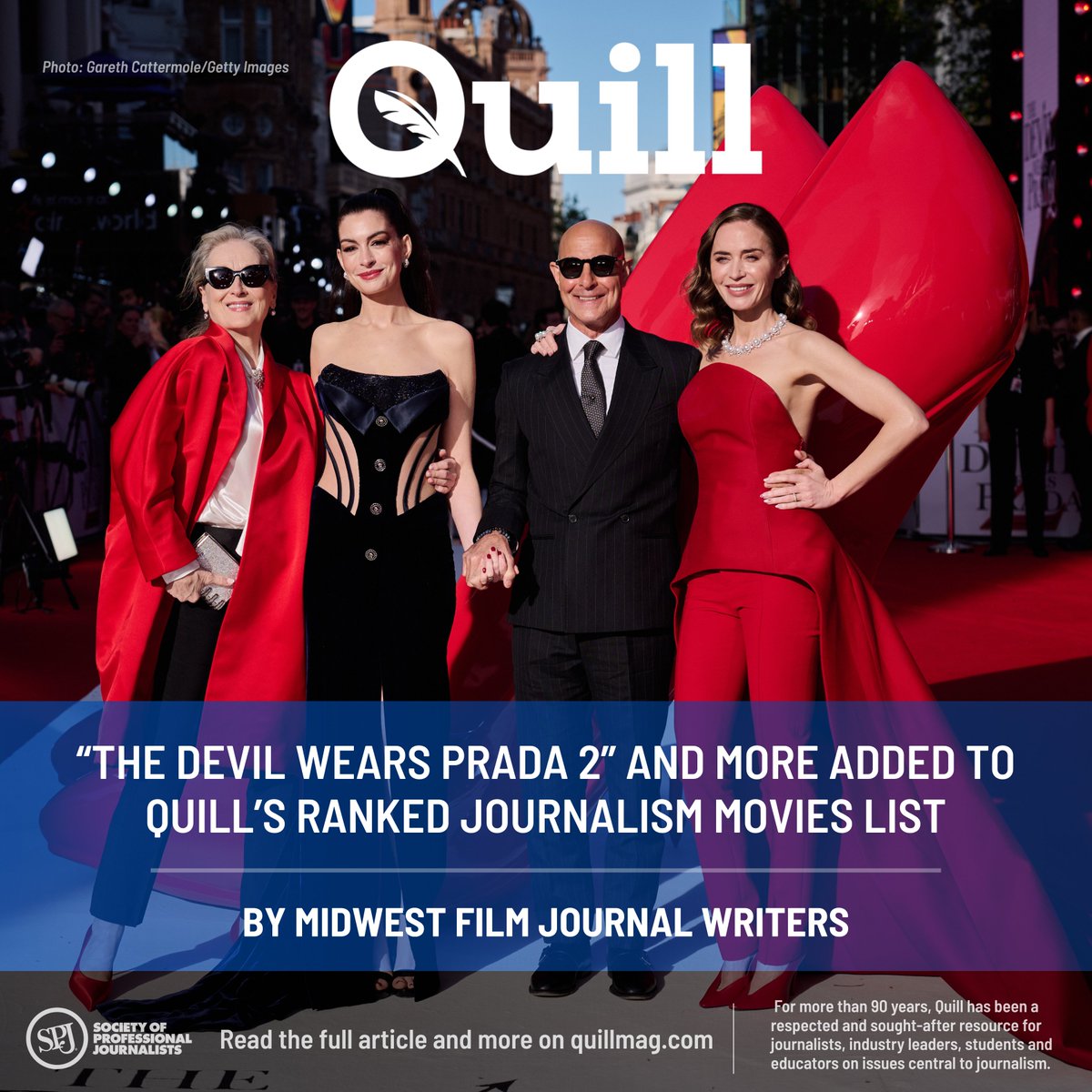 spj_tweets's tweet photo. 🎥🎬 With 10 new additions, @MWFilmJournal writers continue expanding Quill’s ranked journalism movies list, spanning legacy sequels like “The Devil Wears Prada 2” and rediscoveries, now totaling 260 films: https://t.co/vH1kVFK7Mv https://t.co/Ec0VFf2P40