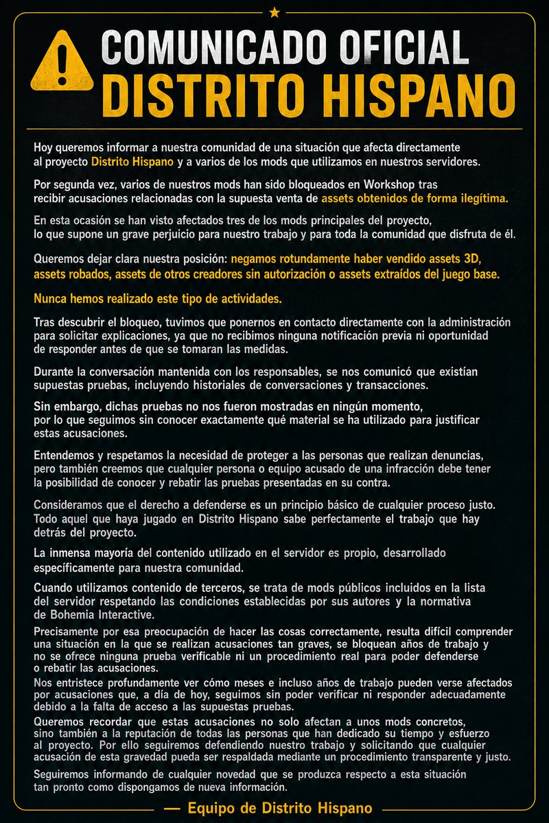 DistritoHispano's tweet photo. Nos habría gustado que el primer mensaje publicado desde esta cuenta fuera para hablar de avances, contenido y el futuro del mismo.

Por desgracia, las circunstancias nos obligan a pronunciarnos públicamente el tema, que consideramos grave y que afecta directamente a todos https://t.co/MvtBnxF4Qp