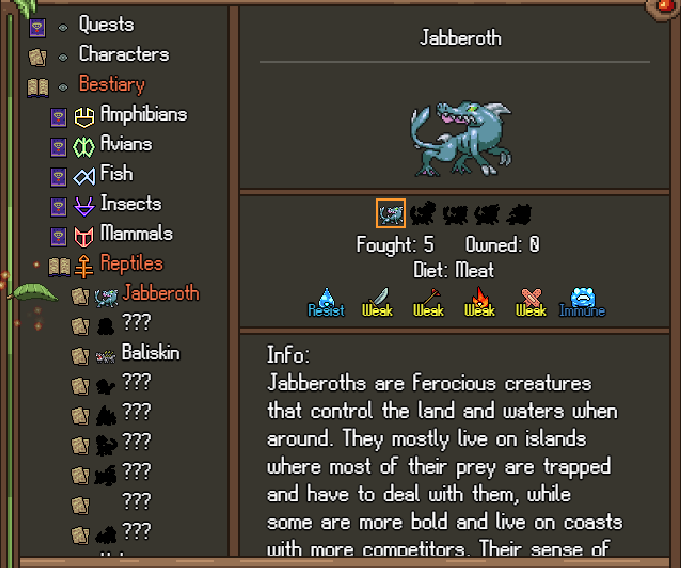 AlchemicBeasts's tweet photo. Dex #3 - Jabberoth  
Known as the “Land Shark,” Jabberoth is an extremely dangerous predator capable of hunting both above and below the surface with terrifying speed and power! 
#IndieGame #RPG #GameDev #pixelart https://t.co/dCOUPNMweZ