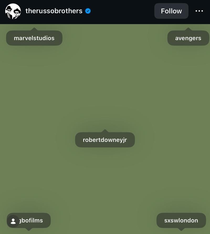 MCU_Direct's tweet photo. The Russo Brothers posted a cryptic green image tagging Marvel Studios, Robert Downey Jr., Avengers, and SXSW!

Details on their AGBO Films Panel next week: https://t.co/eW0tHJ0MsH https://t.co/ulfI9yNBoQ