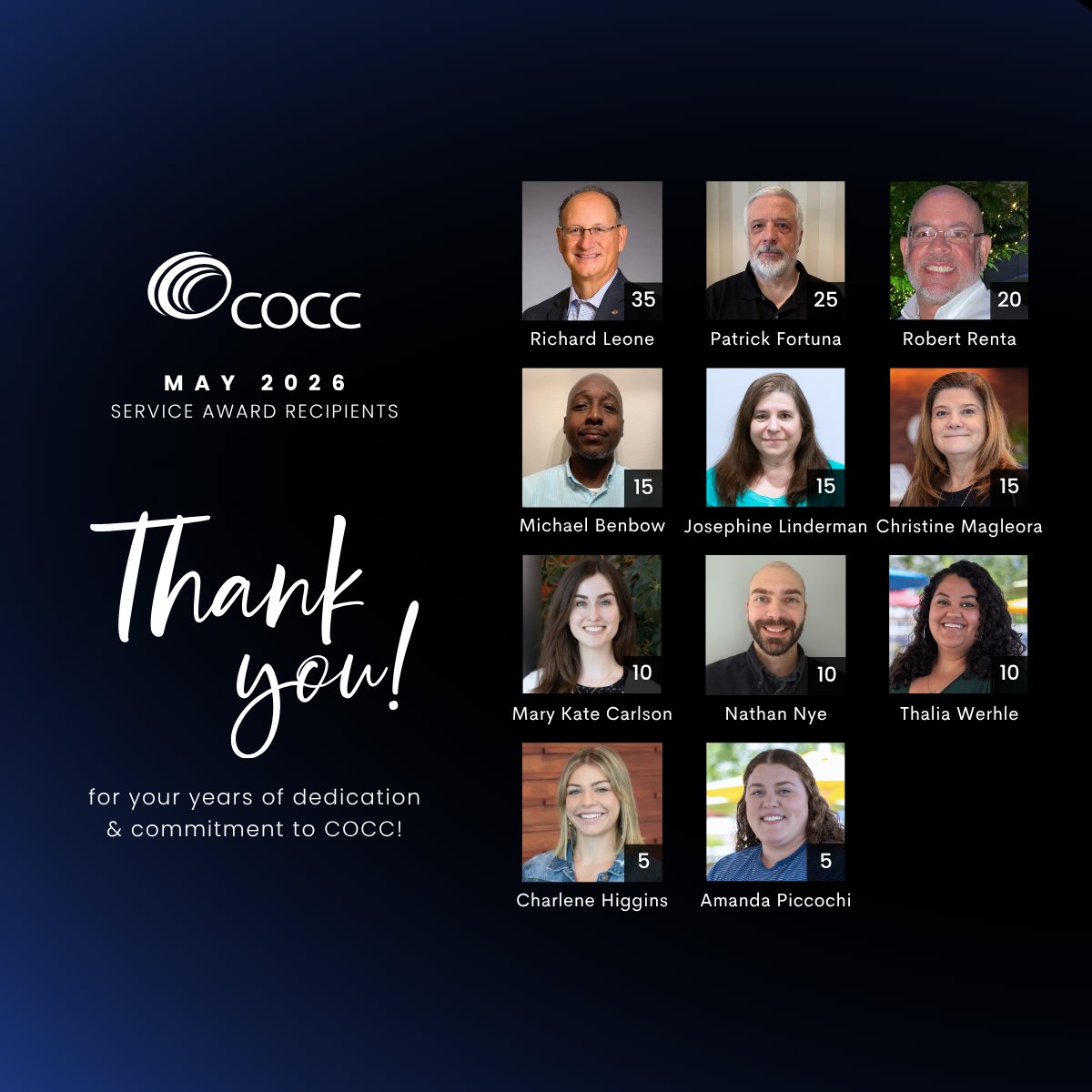 coccinsight's tweet photo. Congratulations to our May Service Award Recipients for reaching a significant milestone!

#ServiceAward #WorkatCOCC #TopWorkplace https://t.co/IXVZhBvI8m