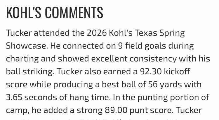GarrettTuckerK1's tweet photo. Blessed to earn a 4⭐️ kicker rating and a 3.5⭐️ punting rating by @KohlsKicking at the end of my junior year. Grateful for the coaches who push me and great to see the hard work paying off. https://t.co/D6fuKMu9td
