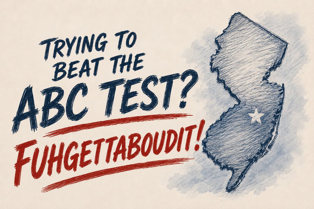 weinstein_klein's tweet photo. Trying to beat New Jersey's ABC Test? Fuhgettaboudit!
The ABC Test is now officially codified in New Jersey, making contractor classification scrutiny stronger than ever.
Time to review those 1099 relationships.
#EmploymentLaw #NewJersey #HRCompliance

LINK IN THE COMMENTS! 👇 https://t.co/WxNM5eQWs1