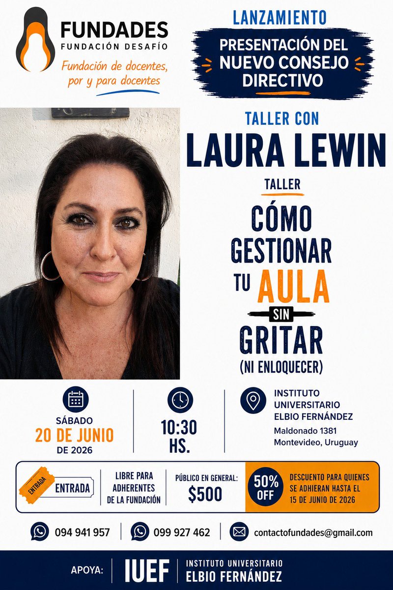 GSilvera06's tweet photo. Laura Lewin acompaña el lanzamiento del nuevo consejo de FUNDADES, una fundación creada por docentes y para docentes, comprometida con la mejora de la educación 🇺🇾
#FUNDADES
#lauralewin https://t.co/Iqr0U1lVzA