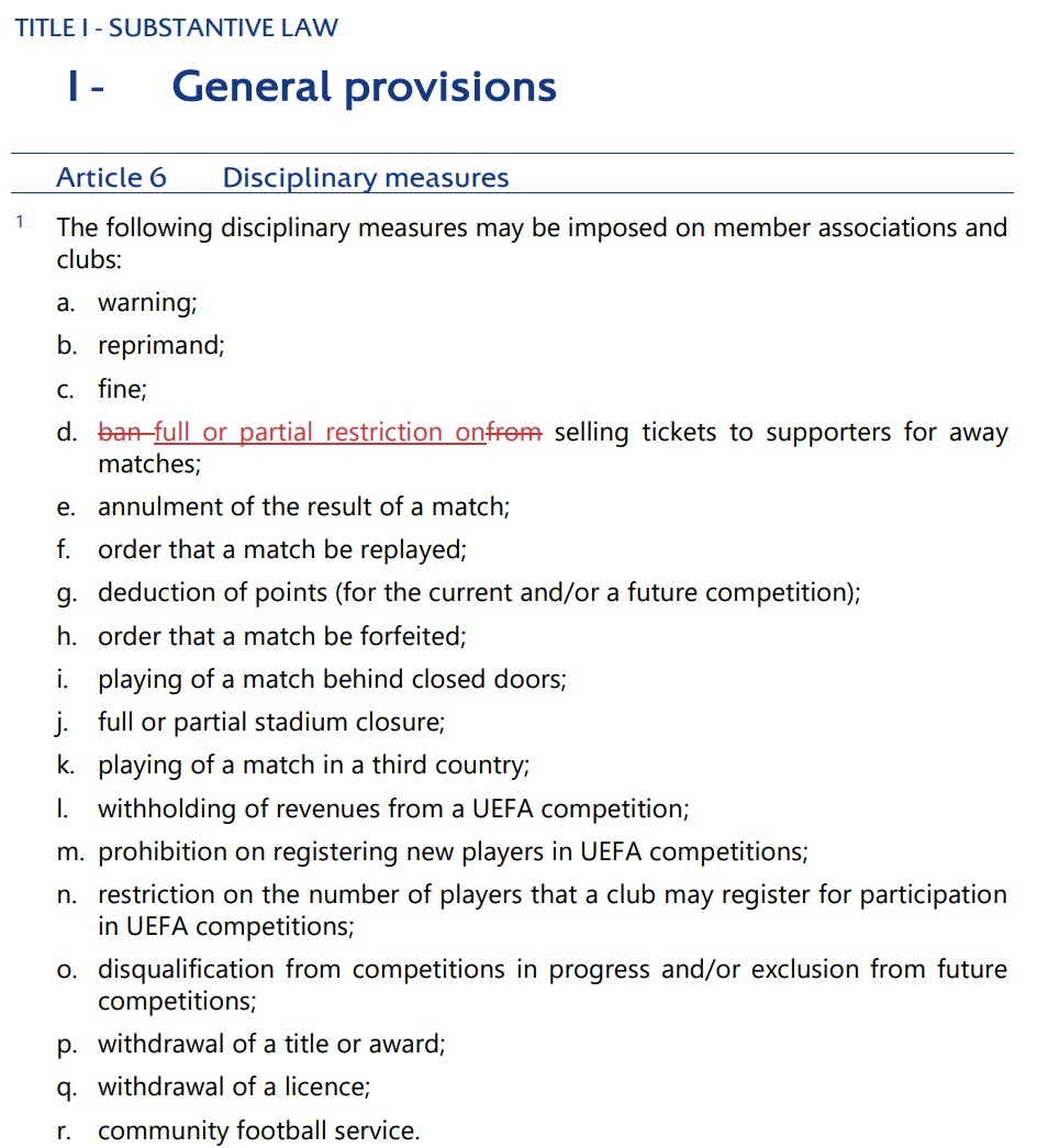 Bas1411's tweet photo. De UEFA heeft nieuwe disciplinaire regels aangenomen. Voor Feyenoord van belang: vanaf nu kan je bij uitwedstrijden ook veroordeeld worden om bij uitwedstrijden maar een deel van waar je recht op zou hebben, te mogen verkopen, eigenlijk net zoals thuis. https://t.co/itKvV2kOTJ