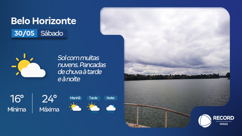 recordtvminas's tweet photo. Neste sábado (30), Belo Horizonte terá sol entre muitas nuvens e pancadas de chuva previstas para à tarde e à noite, segundo a meteorologia. 🌤️🌧️ https://t.co/PlaI3mF8O8