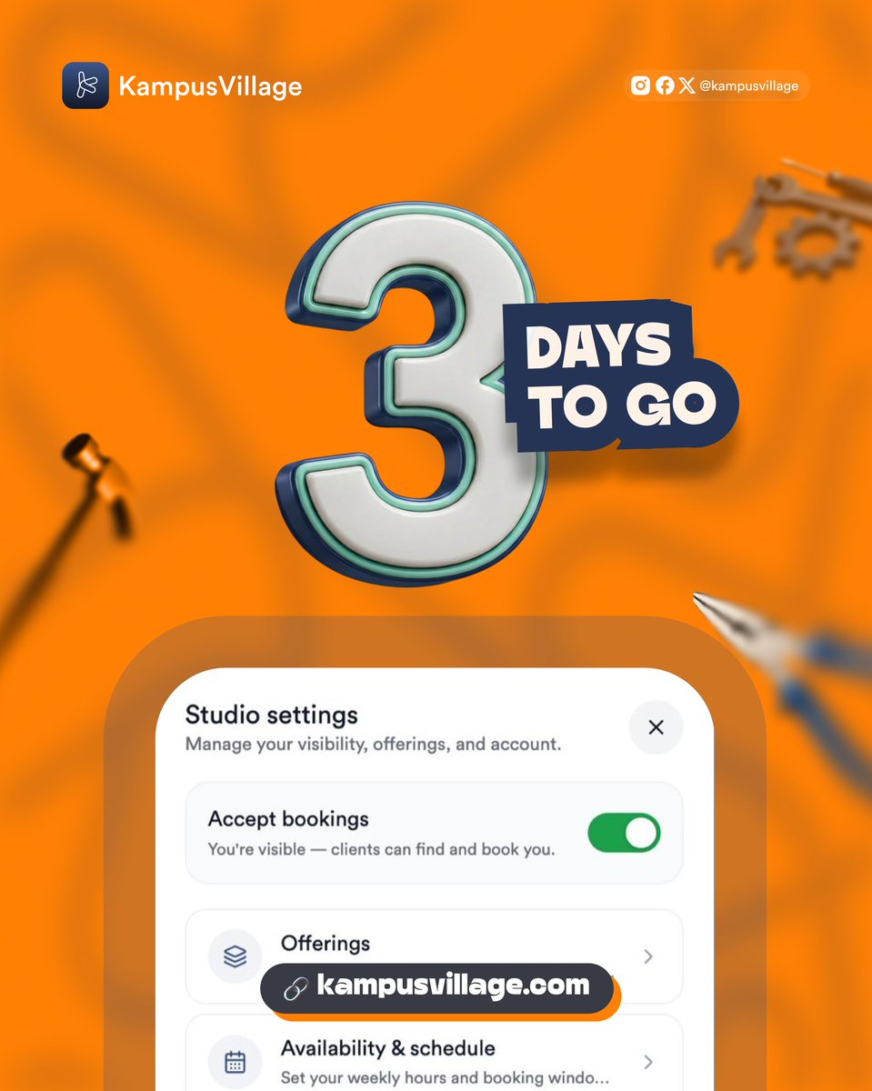 KampusVillage's tweet photo. 3 days to launch 🚀🌍

Campus life is about to change.
If you're already on the waitlist, your advantage starts in 3 days.

If you're not, there’s still time. But not much 👀
Stay ready 🚀 https://t.co/XikmTrr2CE