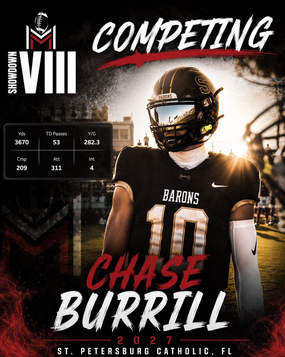 M2_QBacademy's tweet photo. Excited to have a big time talent from Florida competing in the Showdown June 6-7 at @BryantUFootball  - 2027 @Chase_Burrill https://t.co/65xufOkHDo