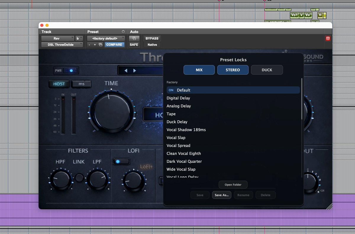 DefsoundLabs's tweet photo. DSL ThrowDelide v1.1.46 を公開しました。

Insert時の安定性、再生中のLicense restore、Preset Browserまわりを改善しました。

Preset Locksで、MIX / STEREO / DUCKを保ったままPresetを切り替えやすくなっています。

https://t.co/pWe3Mjcx3v https://t.co/86KkZK9zw1