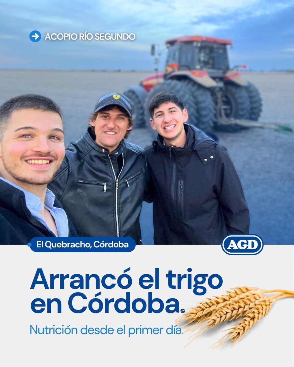 AGDagro's tweet photo. ¡Nueva campaña de trigo en marcha en El Quebracho! 🌾👇

Estuvimos en el campo de un cliente histórico de Acopio Río Segundo, donde iniciamos la siembra de trigo con fertilizante arrancador. https://t.co/XAI1So94GB