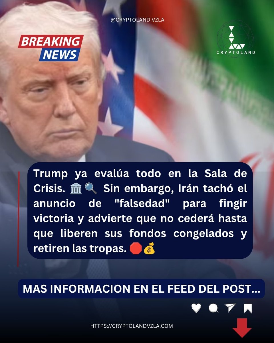 CryptolandV's tweet photo. 🇺🇸⚔️🇮🇷 ¿Habrá paz?

Trump suspende el bloqueo a Irán a cambio de:
🚫 Nukes y uranio.
🗺️ Paso libre por Ormuz.

Irán lo niega y exige sus fondos congelados. 🛑💰

¿Funcionará? 👇

#Trump #Iran https://t.co/lm43N2IYuL