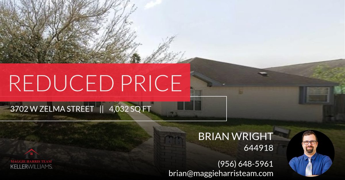 BrianWRealtor's tweet photo. 📍 Reduced Price 📍 This recently reduced home at 3702 W Zelma Street in Edinburg won't last long, so, don't wait to set up a showing! Reach out here or at (956) 648-5961 for more information! https://t.co/UHKSCZbXnO https://t.co/6YW0eQsa1I